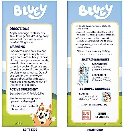 Curitas de Bluey para Niños, 100 Piezas en 3 Tamaños, Adhesivas y Flexibles para Cortes, Raspones y Quemaduras. Ideal como Regalo o Relleno de - imagen 7