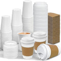 Ginkgo 100 Piezas Tazas de Papel Desechables de 12 oz a Prueba de Fugas con Tapas y Mangas para Café, Chocolate Caliente, Té y Más - imagen 1