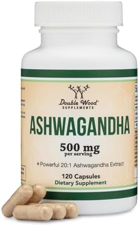 Cápsulas de Ashwagandha, 120 piezas (Extracto 500mg Potencia 20:1) Adaptógeno para Alivio del Estrés por Double Wood - imagen 1