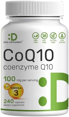 Suplemento DEAL CoQ10 100mg con Omega 3 100mg, 240 Cápsulas | Fórmula Bioavailable de Coenzima Q10 | Sin OGM - imagen 1