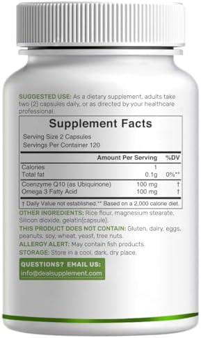 Suplemento DEAL CoQ10 100mg con Omega 3 100mg, 240 Cápsulas | Fórmula Bioavailable de Coenzima Q10 | Sin OGM - imagen 6