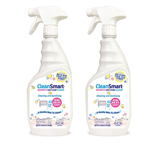 Limpiador CleanSmart para Guarderías y Sillas Altas, Botella de 23 Onzas (Paquete de 2), Hipocloroso que Elimina el 99.9% de Virus como RSV y Gripe - imagen 1