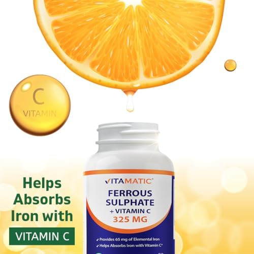 Suplemento de Hierro Vitamatic 325 mg de Sulfato Ferroso con 100 mg de Vitamina C – Alta Potencia – Sin Colores Artificiales – 250 Tabletas - imagen 5