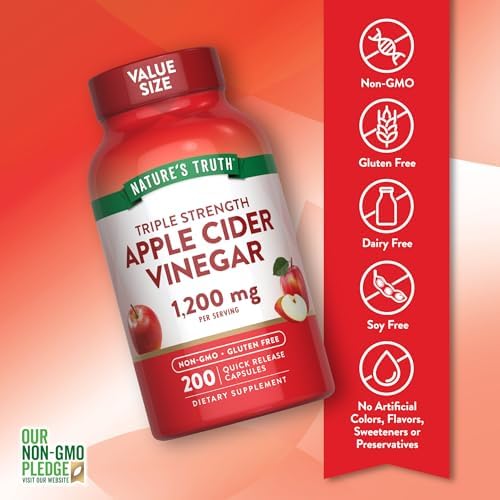 Cápsulas de Vinagre de Sidra de Manzana Nature's Truth | 1200mg | 200 Píldoras | Fuerza Extra | Tamaño Económico | Suplemento Sin OGM y Sin Gluten - imagen 3