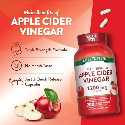 Cápsulas de Vinagre de Sidra de Manzana Nature's Truth | 1200mg | 200 Píldoras | Fuerza Extra | Tamaño Económico | Suplemento Sin OGM y Sin Gluten - imagen 5