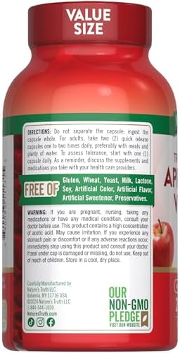 Cápsulas de Vinagre de Sidra de Manzana Nature's Truth | 1200mg | 200 Píldoras | Fuerza Extra | Tamaño Económico | Suplemento Sin OGM y Sin Gluten - imagen 7