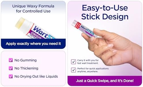 WartStick Eliminador de Verrugas Comunes y Plantares con Ácido Salicílico - Paquete de 2, 0.4 Oz - imagen 4