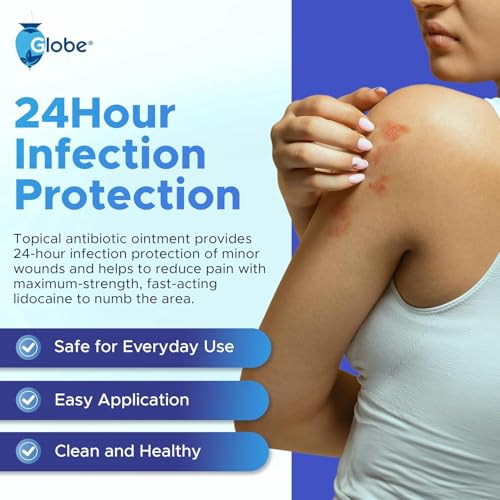 Globe (Paquete de 4) Ungüento Antibiótico Lidocaína 1 Oz - Alivio del Dolor Máxima Fuerza y Protección contra Infecciones - Anestesia Rápida para - imagen 2