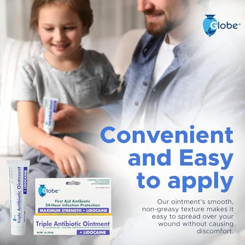 Globe (Paquete de 4) Ungüento Antibiótico Lidocaína 1 Oz - Alivio del Dolor Máxima Fuerza y Protección contra Infecciones - Anestesia Rápida para - imagen 6
