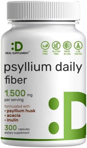 Psyllium Husk 1500mg por Porción, 300 Cápsulas – Suplemento de Fibra 3 en 1 con Inulina y Complejo de Acacia – Fibra Natural Soluble, Apoya la Salud - imagen 1