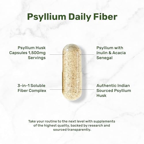 Psyllium Husk 1500mg por Porción, 300 Cápsulas – Suplemento de Fibra 3 en 1 con Inulina y Complejo de Acacia – Fibra Natural Soluble, Apoya la Salud - imagen 3
