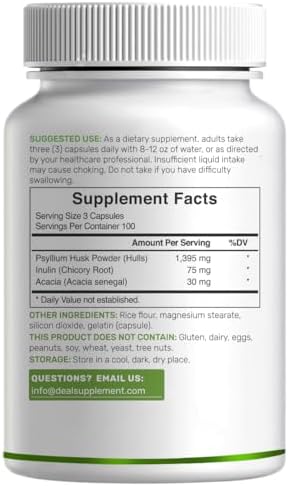 Psyllium Husk 1500mg por Porción, 300 Cápsulas – Suplemento de Fibra 3 en 1 con Inulina y Complejo de Acacia – Fibra Natural Soluble, Apoya la Salud - imagen 6