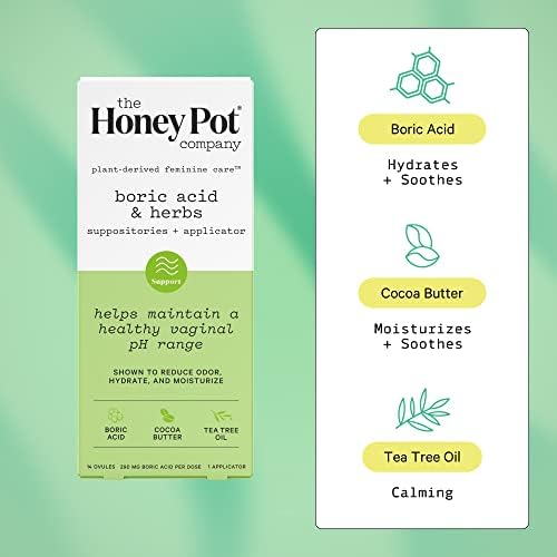 Suplementos vaginales de ácido bórico y hierbas The Honey Pot Company de 7 días - Mantiene y equilibra el pH vaginal, controla olores, hidrata y - imagen 2