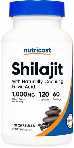 Cápsulas de Shilajit Nutricost (1,000 mg por porción) - Extracto de Shilajit con Ácido Fúlvico Natural, 120 Cápsulas, Suplemento Dietético Vegano y - imagen 1