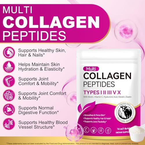AEBEW Polvo de Péptidos de Colágeno Múltiple | Tipos I, II, III, V, X | 16 Oz (41 Porciones) Colágeno Hidrolizado | Apoya Piel, Articulaciones, - imagen 2