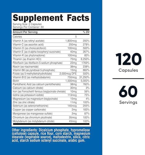 Multivitamínico Metilado Nutricost 120 Cápsulas, 60 Porciones - 23 Vitaminas y Minerales por Porción - imagen 2