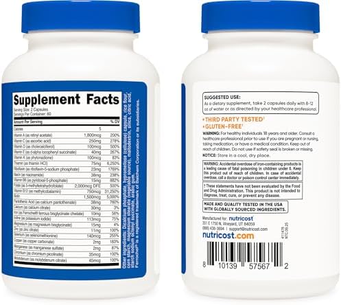 Multivitamínico Metilado Nutricost 120 Cápsulas, 60 Porciones - 23 Vitaminas y Minerales por Porción - imagen 4