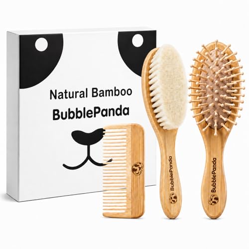 Set de Cepillo y Peine para Bebé BubblePanda – Kit 3 en 1 con Cepillo de Cabello Suave de Cabra, Peine de Bambú y Masajeador de Cuero Cabelludo, - imagen 1