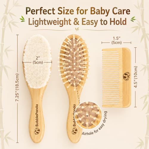 Set de Cepillo y Peine para Bebé BubblePanda – Kit 3 en 1 con Cepillo de Cabello Suave de Cabra, Peine de Bambú y Masajeador de Cuero Cabelludo, - imagen 3