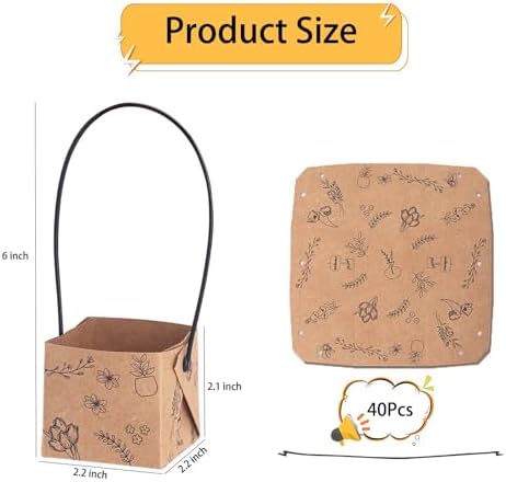40 Piezas de Bolsas para Suculentas (para macetas de 2 pulgadas), Cajas de Kraft Mini con Asa para Bodas, Baby Shower y Fiestas de Suculentas - imagen 2