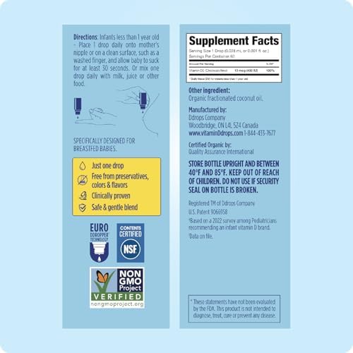 Ddrops Baby 400 IU, Vitamina D, 60 gotas 1.7 mL (0.06 Fl. Oz, Paquete de 1) - imagen 3