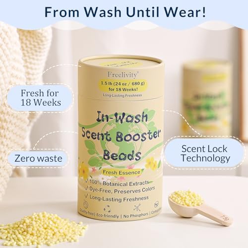 Freelivity Perlas Aromatizantes para Lavado – Fragancia Fresca, Suavizante de Tela 24 oz – Dura Hasta 70 Ciclos de Lavado – Ecológico y Seguro para - imagen 2