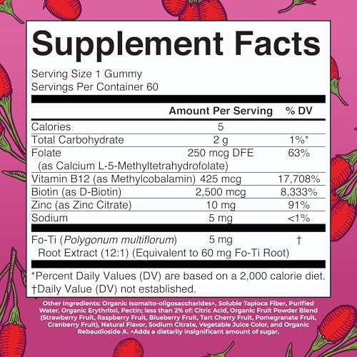 Gomitas de Biotina MaryRuth Organics | Sin Azúcar | Veganas | No OGM | Suplemento de 2,500 mcg | Vitaminas para Cabello, Piel y Uñas | 60 Unidades - imagen 2