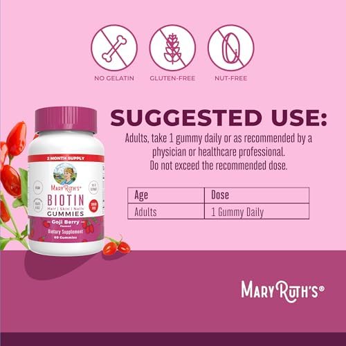 Gomitas de Biotina MaryRuth Organics | Sin Azúcar | Veganas | No OGM | Suplemento de 2,500 mcg | Vitaminas para Cabello, Piel y Uñas | 60 Unidades - imagen 3