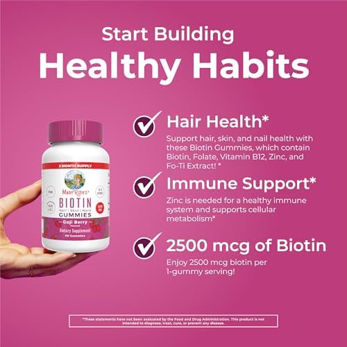 Gomitas de Biotina MaryRuth Organics | Sin Azúcar | Veganas | No OGM | Suplemento de 2,500 mcg | Vitaminas para Cabello, Piel y Uñas | 60 Unidades - imagen 5