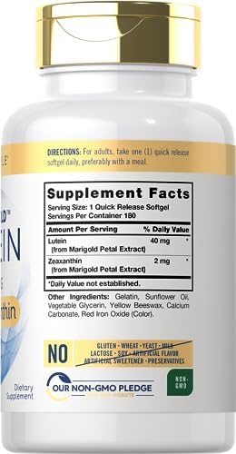 Suplemento de Luteína y Zeaxantina Carlyle | 40mg | 180 Cápsulas Blandas | Vitaminas para la Salud Visual | Visi-Gold | Sin OGM y Sin Gluten - imagen 2