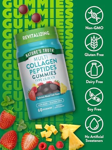 Gomitas de Colágeno Múltiple Nature's Truth | Tipos I, II, III, V, X | 60 Unidades | Suplemento Complejo Sin OGM y Sin Gluten | Sabor Frutas Mixtas - imagen 3