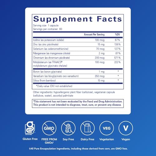 Pure Encapsulations Minerales Traza - Suplemento Multimineral - Apoya el Metabolismo y la Función Celular* - Libre de Gluten y Vegano - 60 Cápsulas - imagen 2