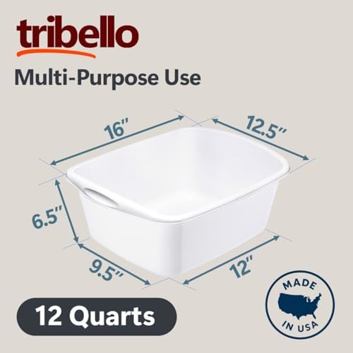 Tina de Plástico Tribello para Lavado y Baño de Pies, Cubeta de 12 Cuartos - Resistente - Hecha en EE. UU. (Blanca) - imagen 3