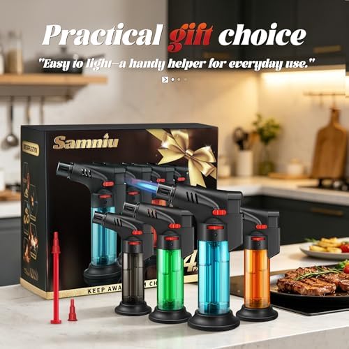 Encendedor de Soplete Samniu, Paquete de 4, Llama Jet, Mini Recargables a Prueba de Viento, para Velas, Chimenea y Parrilla (Gas no Incluido) - imagen 5