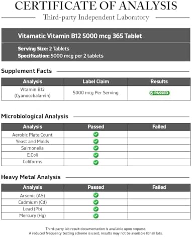 Vitamatic Vitamina B12 5000 mcg – 365 Tabletas de Disolución Rápida Sabor Berry – Apoya la Energía y la Salud del Sistema Nervioso – Sin OGM, Sin - imagen 3