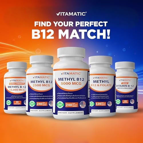 Vitamatic Vitamina B12 5000 mcg – 365 Tabletas de Disolución Rápida Sabor Berry – Apoya la Energía y la Salud del Sistema Nervioso – Sin OGM, Sin - imagen 7