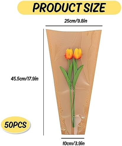 Bolsas de Papel Kraft para Flores Whaline 50 Pcs, Fundas Transparentes para Ramo, Ideal para Día de las Madres, Bodas y Regalos, 9.8x3.9x17.9 Pulgadas - imagen 2