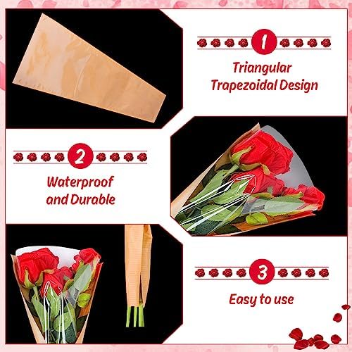 Bolsas de Papel Kraft para Flores Whaline 50 Pcs, Fundas Transparentes para Ramo, Ideal para Día de las Madres, Bodas y Regalos, 9.8x3.9x17.9 Pulgadas - imagen 3