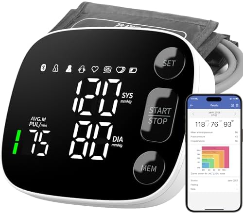Monitor de Presión Arterial Automático para Brazo Superior con Sincronización Bluetooth, 2x120 Memorias, Pantalla LED Grande, Manguito Ajustable - imagen 1