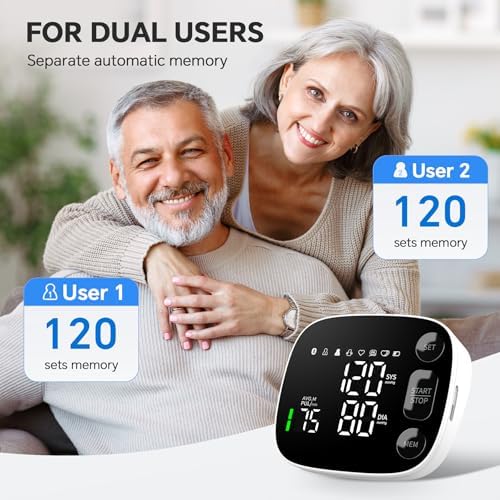 Monitor de Presión Arterial Automático para Brazo Superior con Sincronización Bluetooth, 2x120 Memorias, Pantalla LED Grande, Manguito Ajustable - imagen 6