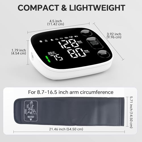 Monitor de Presión Arterial Automático para Brazo Superior con Sincronización Bluetooth, 2x120 Memorias, Pantalla LED Grande, Manguito Ajustable - imagen 8