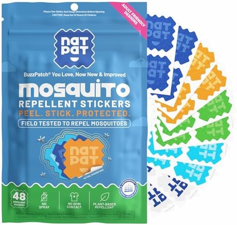 Parches Antimosquitos NATPAT BuzzPatch para Adultos - Parches Naturales a Base de Plantas, No Tóxicos - Original con Aceite Esencial de Citronela - imagen 1