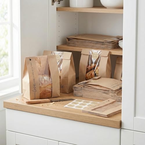 Bolsas Bonitas para Pan Casero con Ventana Transparente - Mantén tu Pan de Masa Madre Fresco por Días y Perfectas para Regalar - Empaque de Papel - imagen 2