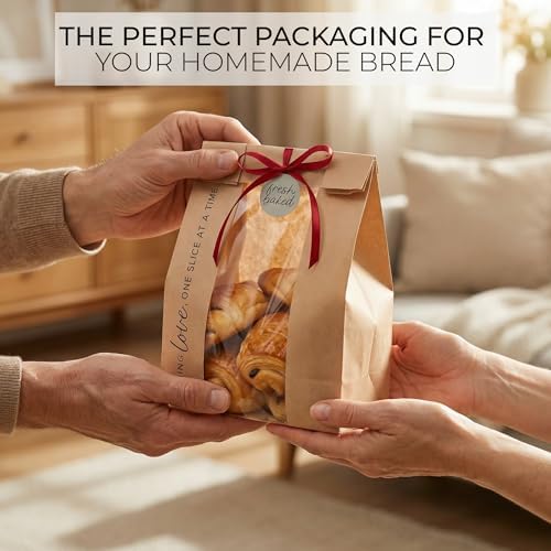Bolsas Bonitas para Pan Casero con Ventana Transparente - Mantén tu Pan de Masa Madre Fresco por Días y Perfectas para Regalar - Empaque de Papel - imagen 4