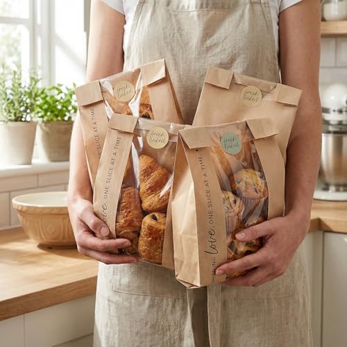 Bolsas Bonitas para Pan Casero con Ventana Transparente - Mantén tu Pan de Masa Madre Fresco por Días y Perfectas para Regalar - Empaque de Papel - imagen 7