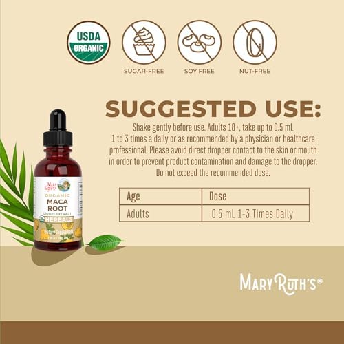 Gotas Líquidas de Raíz de Maca Orgánica USDA MARYRUTH'S | Vegano | No Transgénico | Sin Gluten | Sin Alcohol | 1 Fl Oz - imagen 3