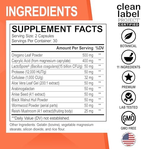 Suplemento Candi Cleanse - Cápsulas de Control Probiótico Extra Fuerte para Hombres y Mujeres - Limpiador Natural con Oregano y Ácido Caprílico - imagen 6