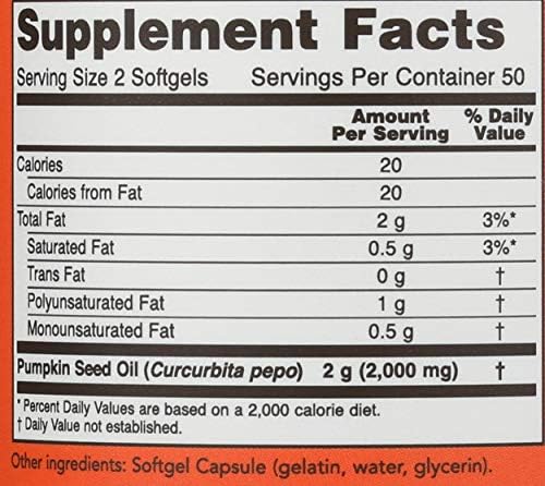 Aceite de Semilla de Calabaza Now 1000 mg 100 cápsulas blandas - imagen 3