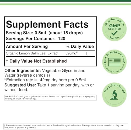 Tinte de Bálsamo de Limón Orgánico Double Wood Supplements - 590mg, 2FL OZ, 120 Porciones - Mejora la Digestión y Relajación, Ideal para Té de - imagen 2
