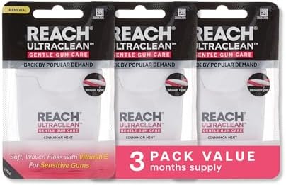 Hilo Dental REACH ULTRACLEAN para Encías Sensibles – Expansible, Tejido, Sin Cera, Libre de PFAS con Vitamina E, Canela Menta 55YD (Paquete de 3) - imagen 1